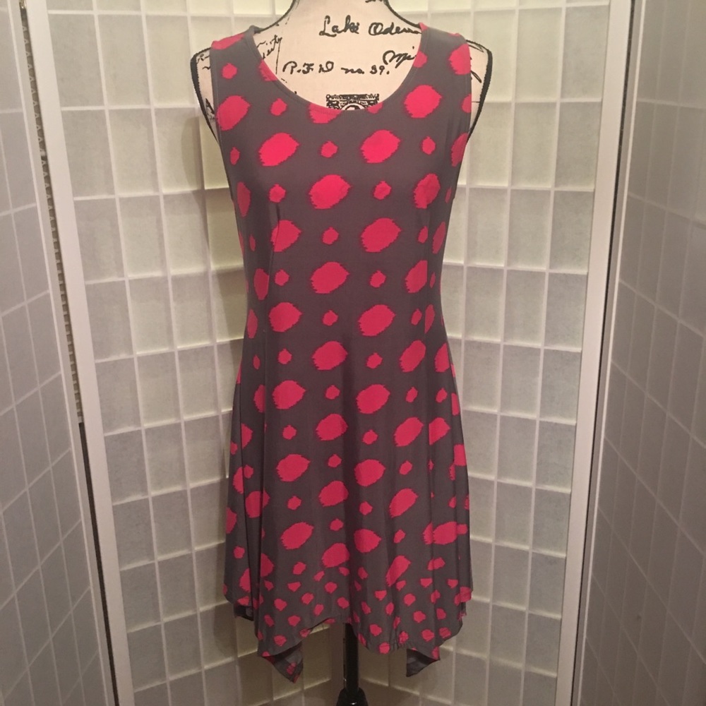 Reborn Womens Pink Gray Sz Medium Polka Dot Dress
